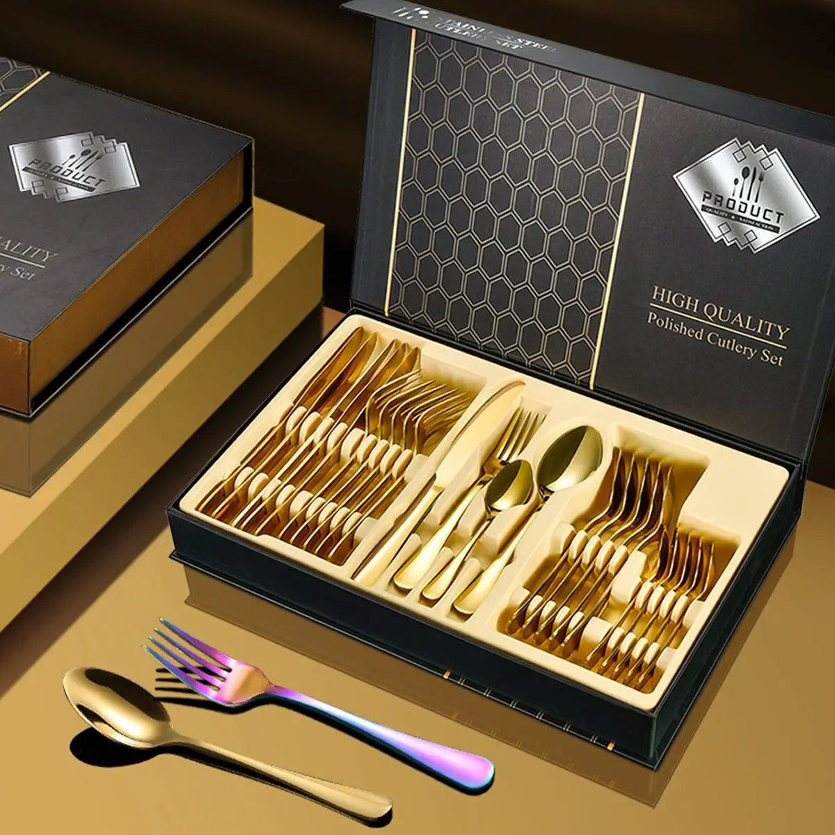 Faizee Home 24-teiliges Besteckset für 6 Personen – Edelstahl, 5 Farben & Geschenkbox