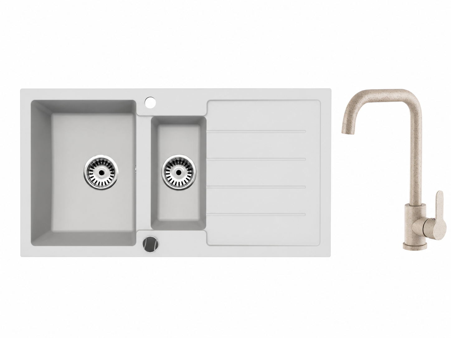Faizee Home Granitspüle 100 × 50 cm mit 1,5 Becken – inkl. wählbarer Armatur & Siphon-Set