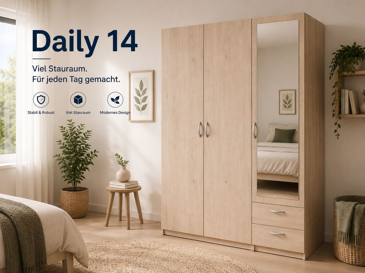 Parisot Daily 14 Kleiderschrank 120 cm mit Spiegel Jackson Eiche