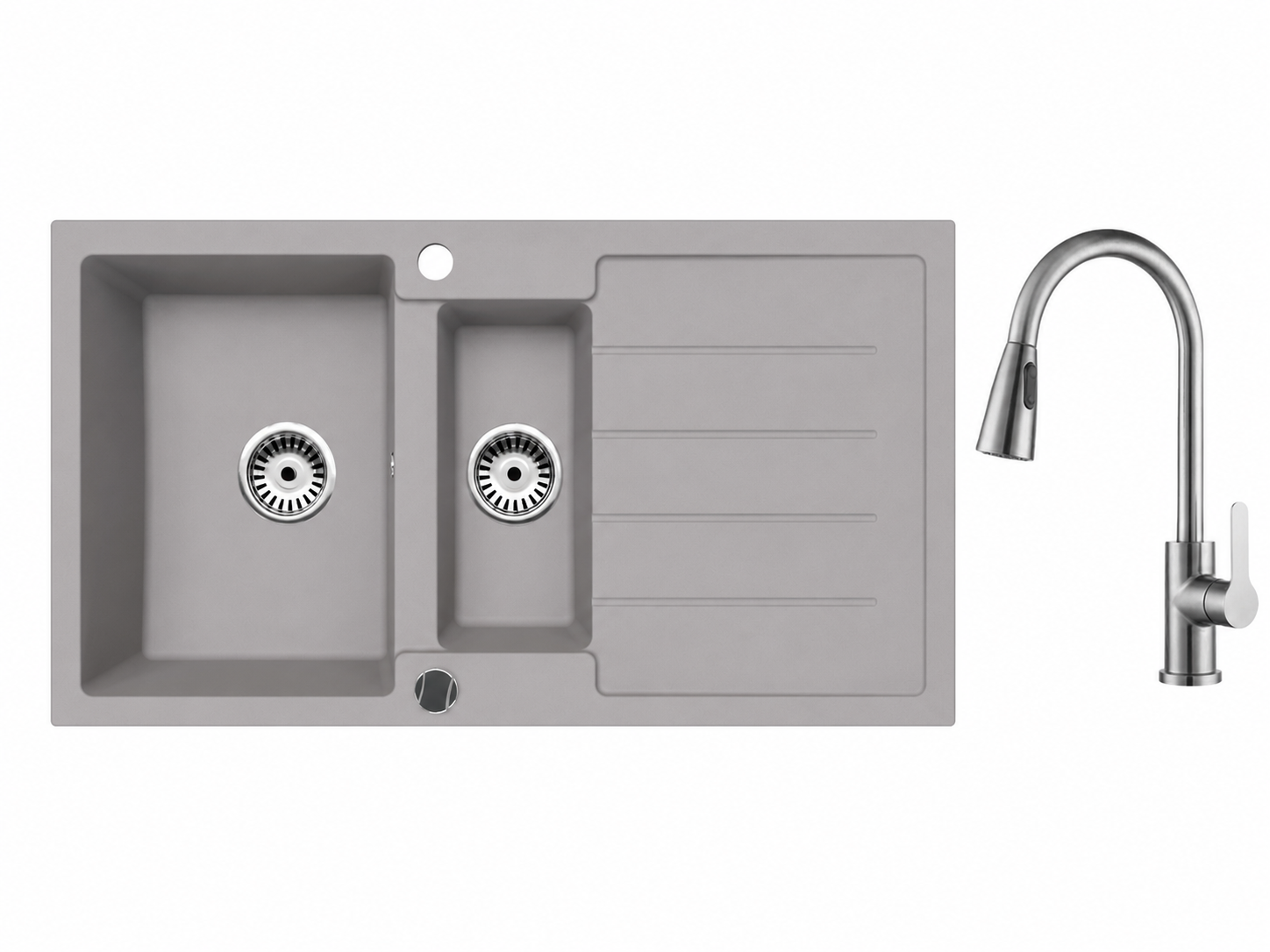 Faizee Home Granitspüle 100 × 50 cm mit 1,5 Becken – inkl. wählbarer Armatur & Siphon-Set