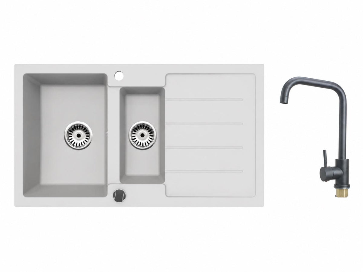 Faizee Home Granitspüle 100 × 50 cm mit 1,5 Becken – inkl. wählbarer Armatur & Siphon-Set