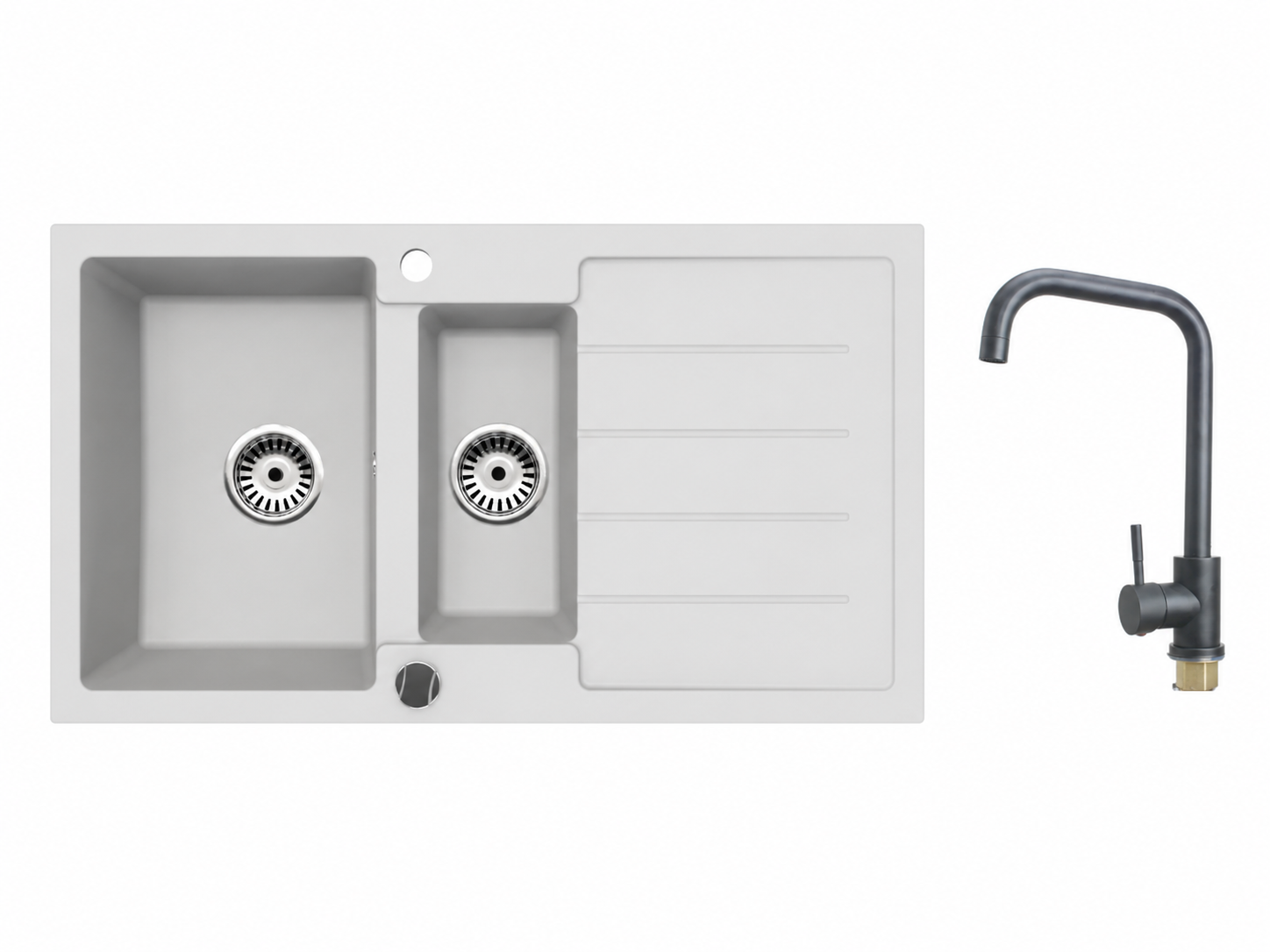 Faizee Home Granitspüle 100 × 50 cm mit 1,5 Becken – inkl. wählbarer Armatur & Siphon-Set
