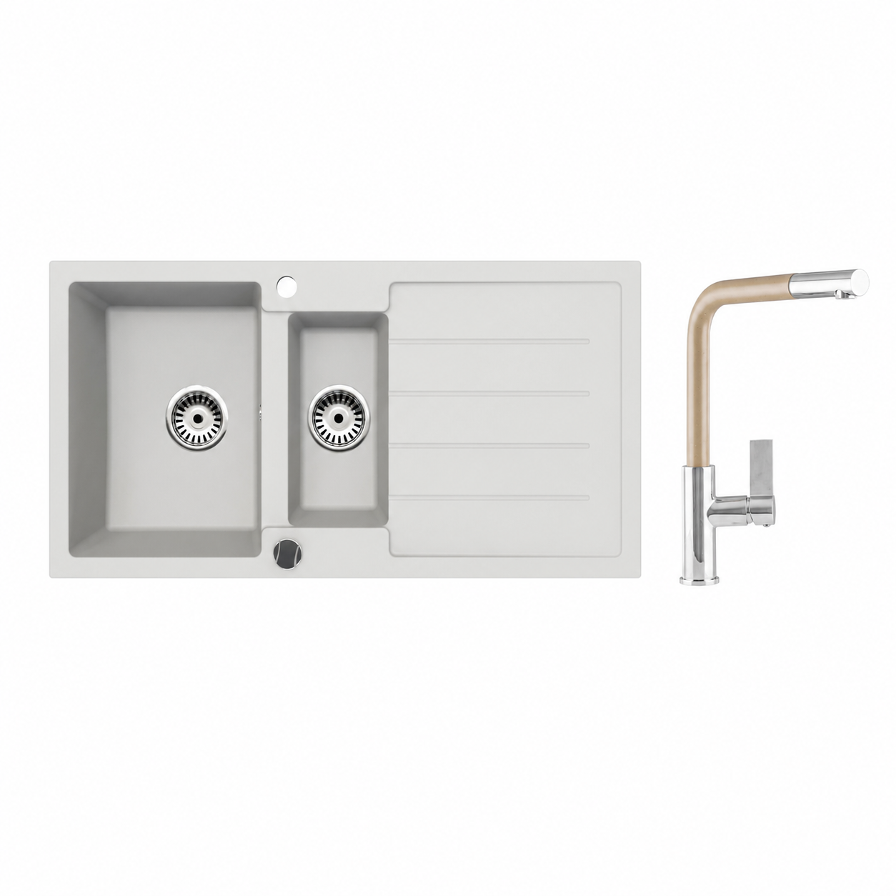 Faizee Home Granitspüle 100 × 50 cm mit 1,5 Becken – inkl. wählbarer Armatur & Siphon-Set