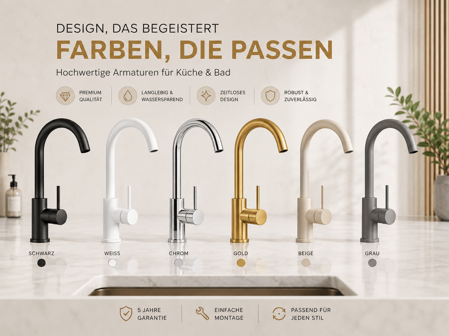 Genial Küchenarmatur – Hochwertige Spültischarmatur aus Messing inkl. Montageset