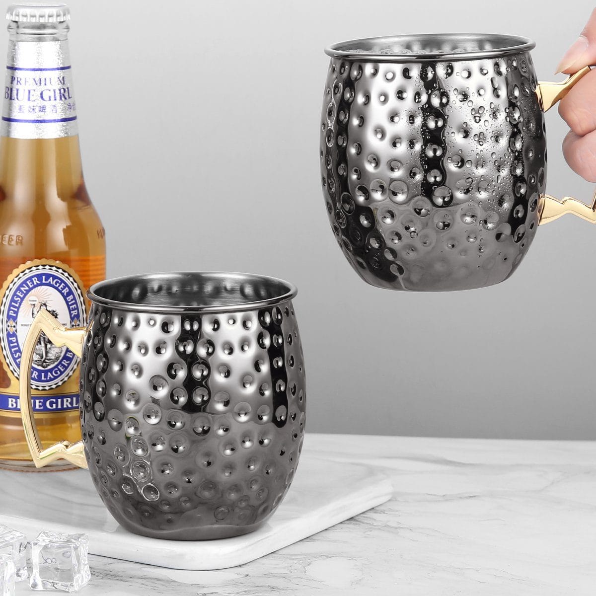 Faizee Home Moscow Mule Becher 530 ml – Gehämmerte Optik – Edelstahl innen –