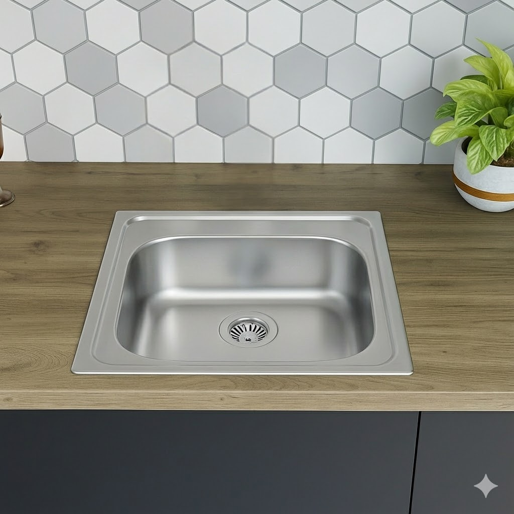 Faizee Home Edelstahl-Einbauspüle 48 × 48 cm – 15 cm Tief – Mit Siphon & Spülmaschinenanschluss