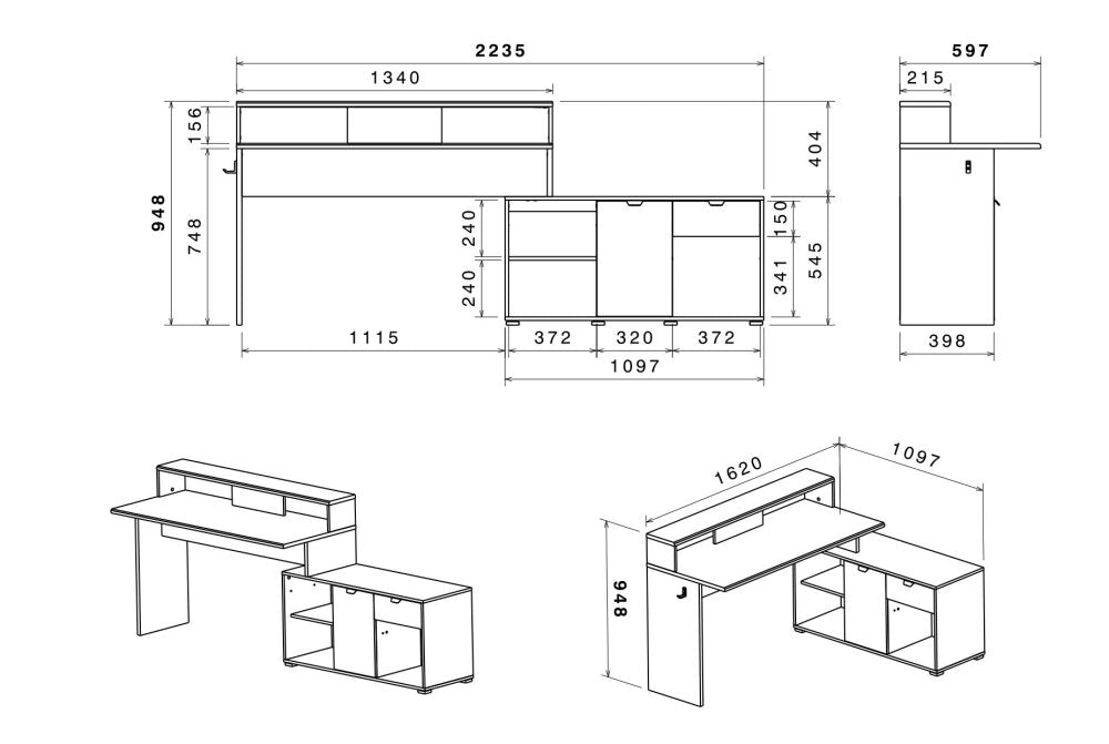 Parisot Work 2 Gaming Set XXL – Gaming-Schreibtisch mit Monitorbrücke, LED & Stauraum-Regal