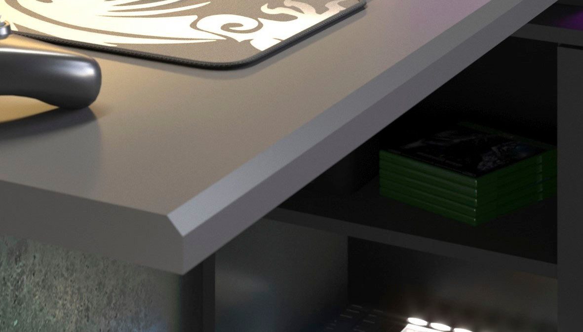 Parisot Work 11 Gaming Tisch 2-teilig – Gaming Eckschreibtisch mit LED Farbwechsel, Headsethalter & Fächern