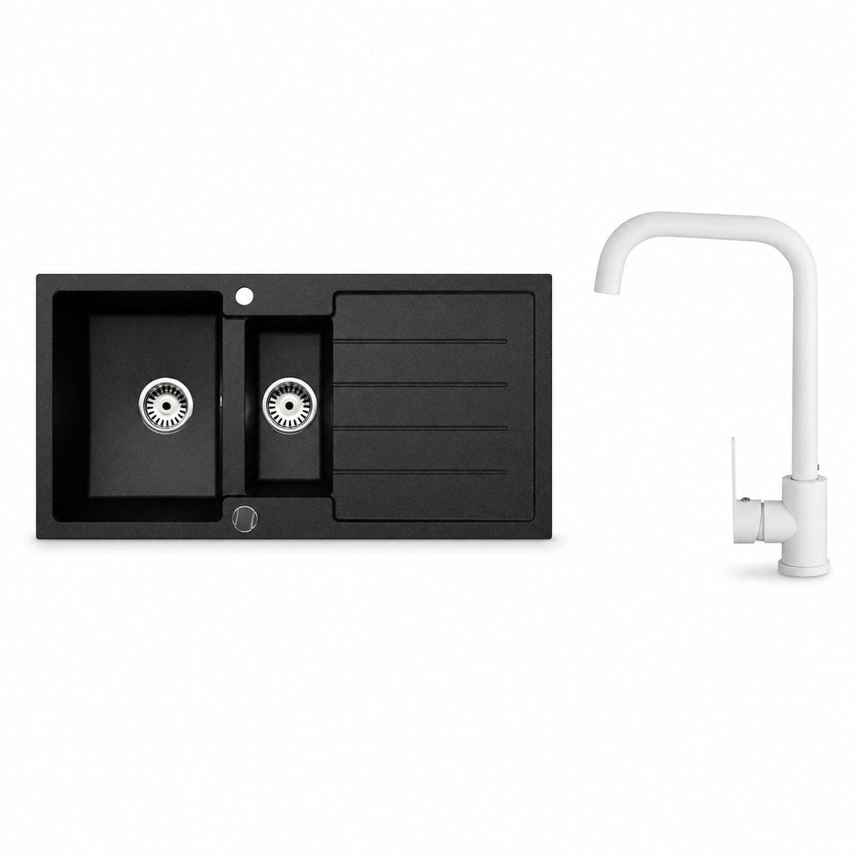 Faizee Home Granitspüle 100 × 50 cm mit 1,5 Becken – inkl. wählbarer Armatur & Siphon-Set