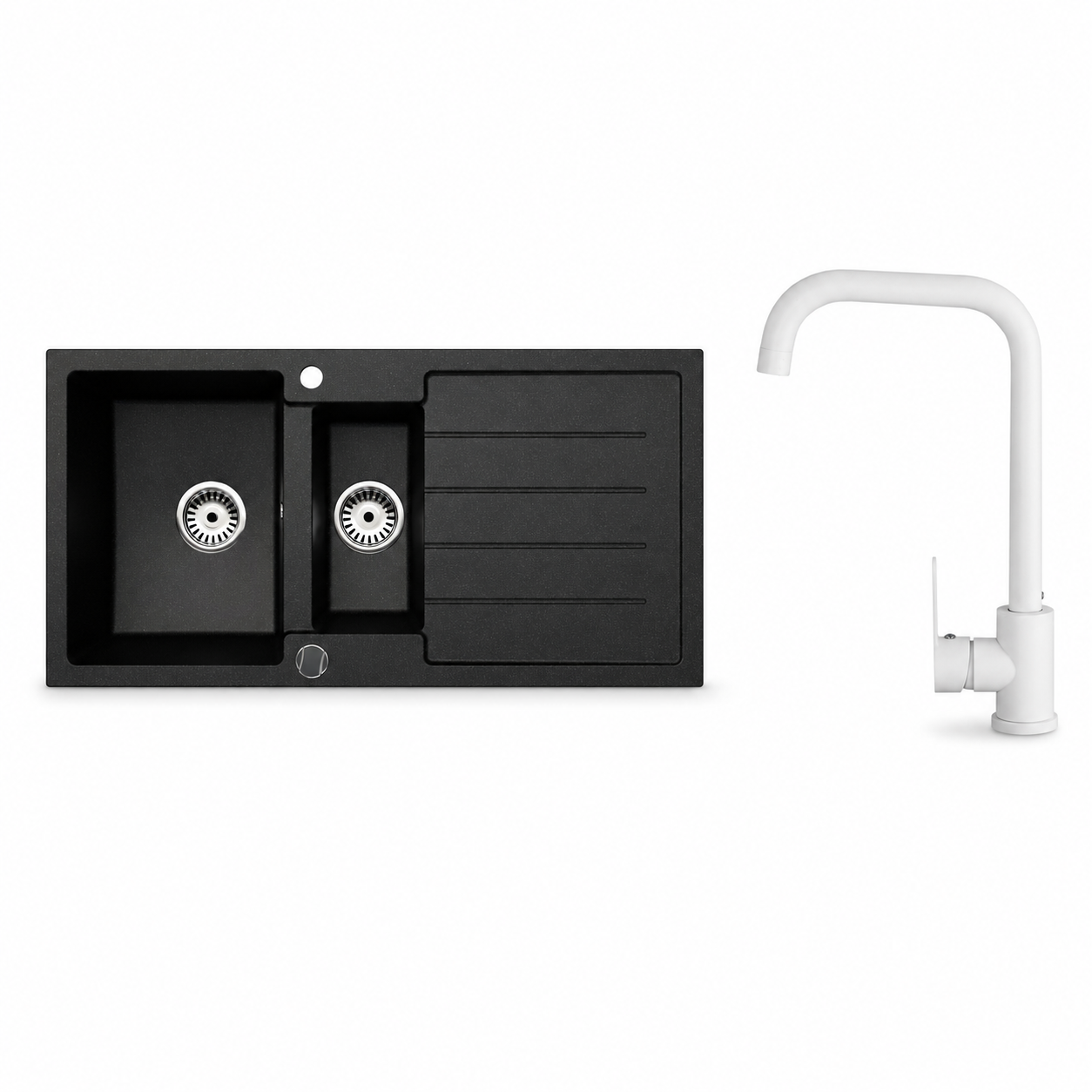 Faizee Home Granitspüle 100 × 50 cm mit 1,5 Becken – inkl. wählbarer Armatur & Siphon-Set