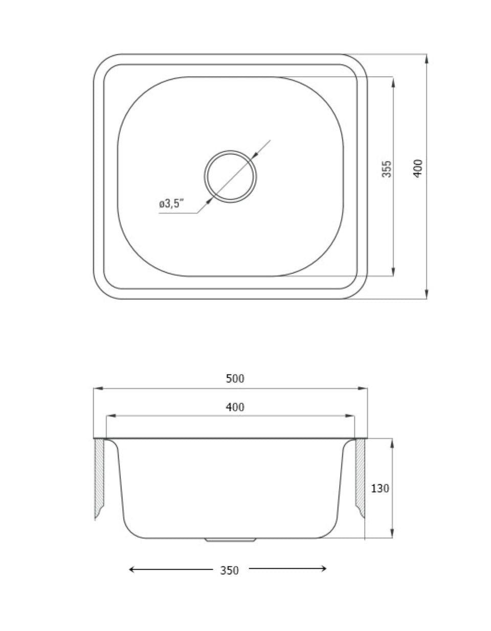 Eingebaute Edelstahlspüle in verschiedenen Größen, inklusive Siphon-Set und Armaturen