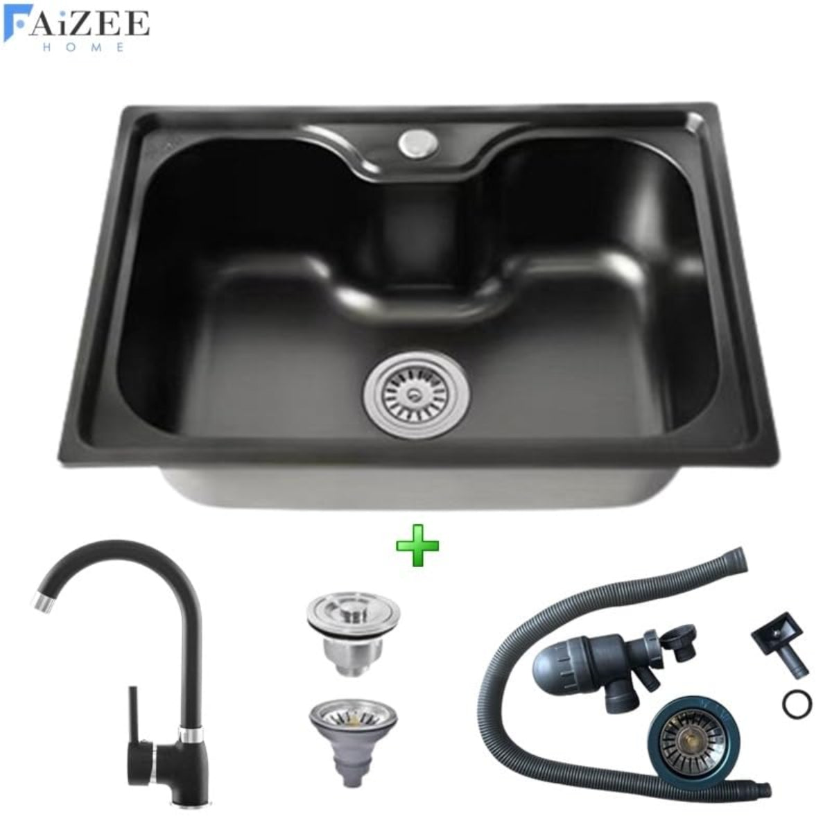 Edelstahlspüle 60x42 cm – Rechteckige Küchenspüle mit Siphon-Set In verschiedenen Farben, mit oder ohne Armatur