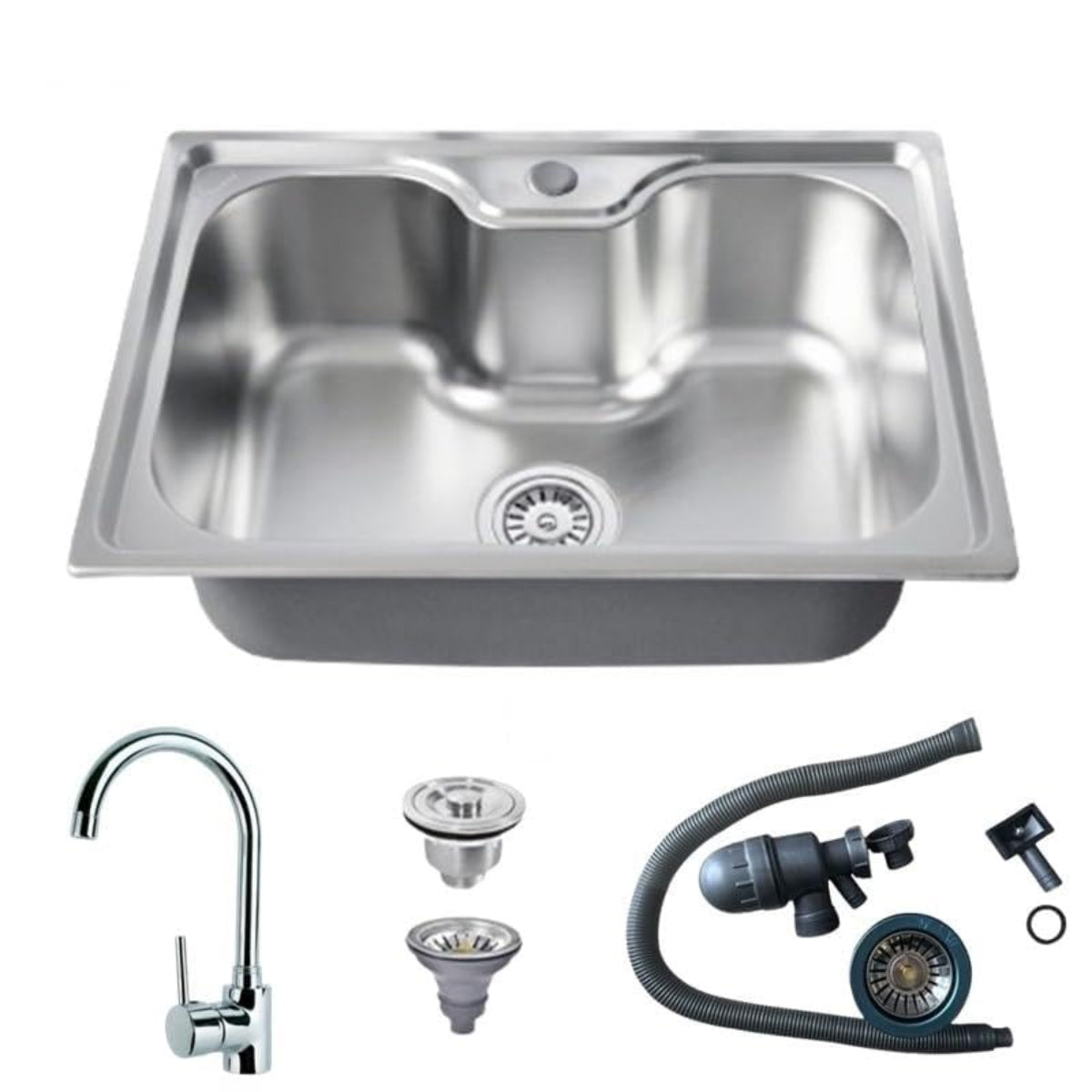 Edelstahlspüle 60x42 cm – Rechteckige Küchenspüle mit Siphon-Set In verschiedenen Farben, mit oder ohne Armatur