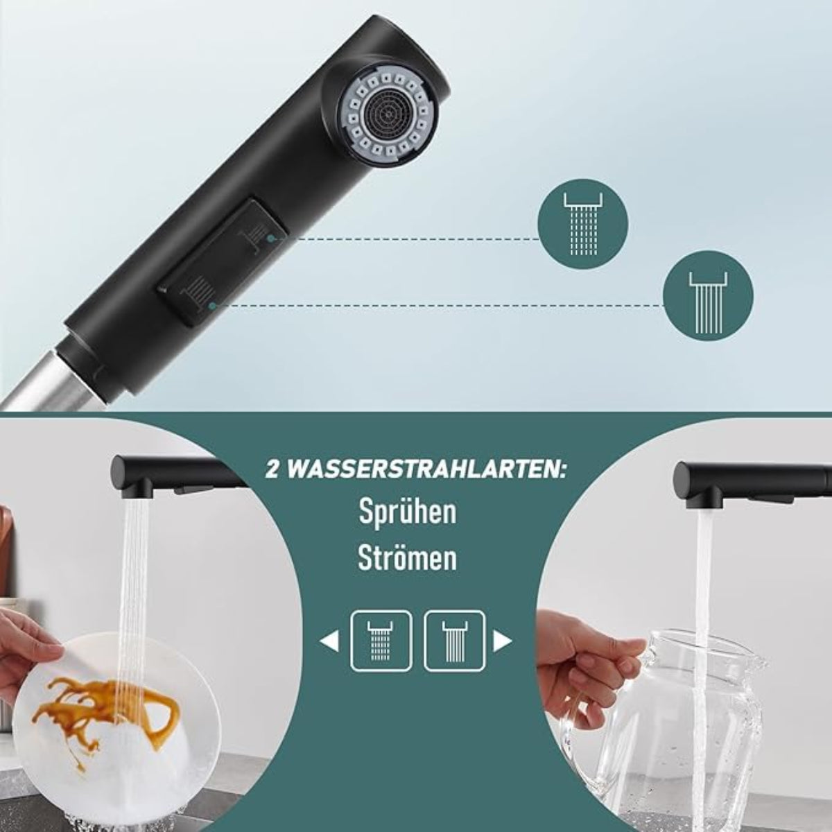 Küchenarmatur mit 360° Schwenkauslauf – Hochwertiger Wasserhahn aus Messing mit Zugbrause & Keramikkartusche