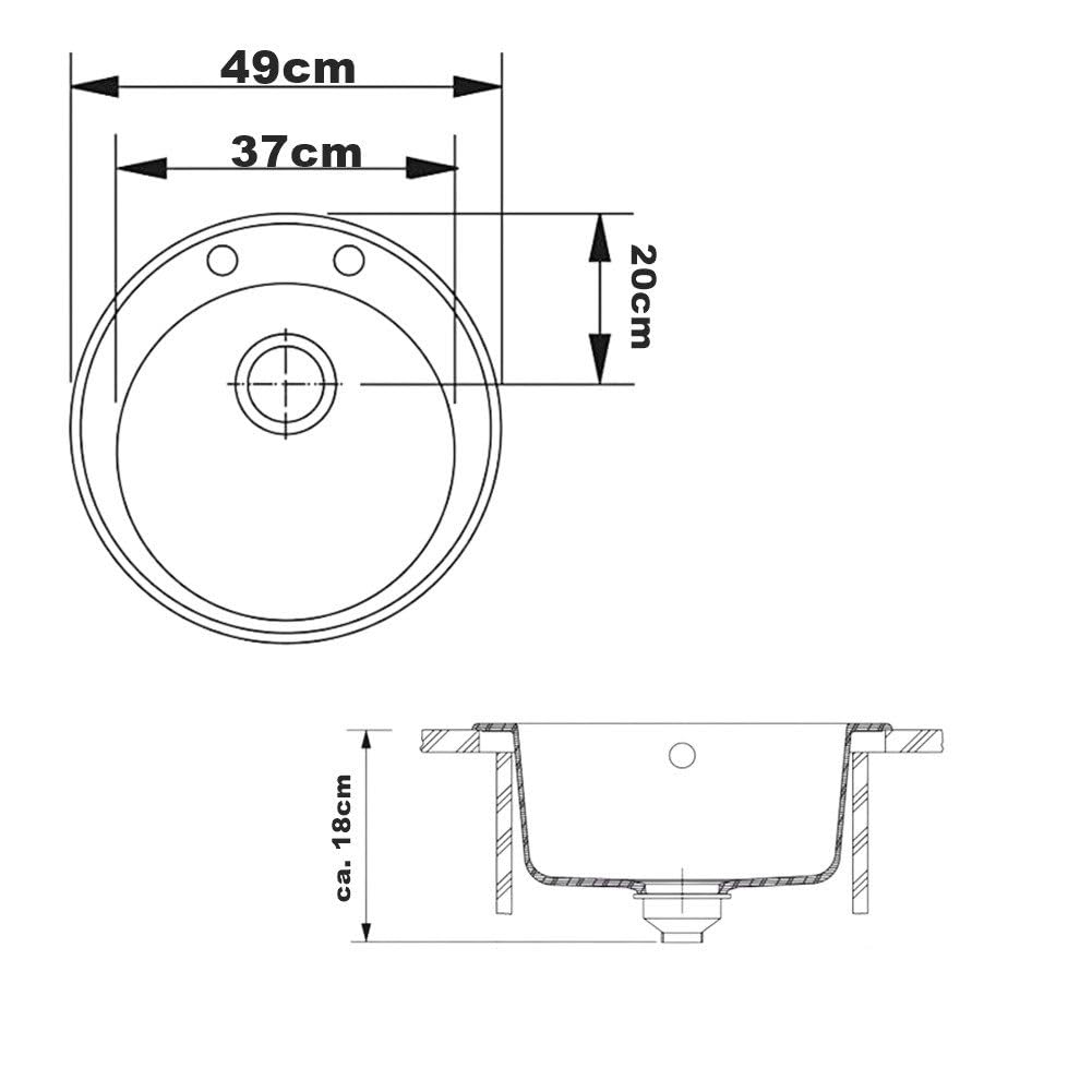Granitspüle Vela Ø 49 cm – Runde Einbauspüle aus Granit