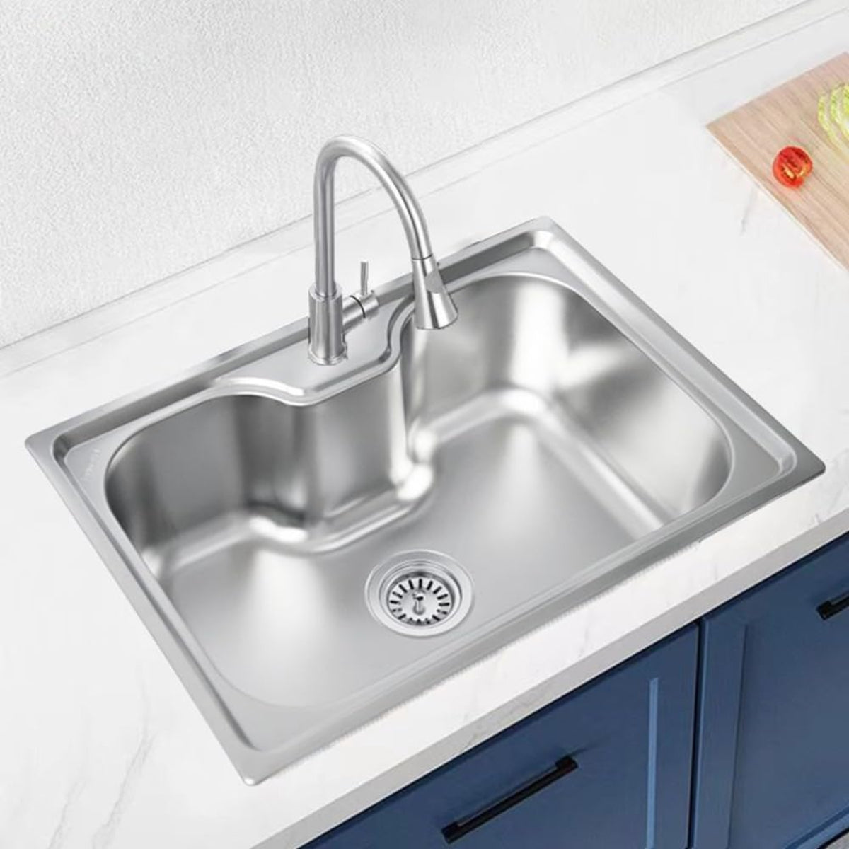 Edelstahlspüle 60x42 cm – Rechteckige Küchenspüle mit Siphon-Set In verschiedenen Farben, mit oder ohne Armatur