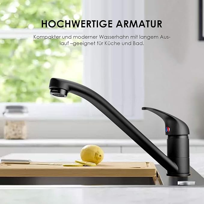 Granitspüle 100x50 cm – 1,5 Becken mit Abtropffläche beidseitig montierbar, inkl. Armatur & Siphon-Set