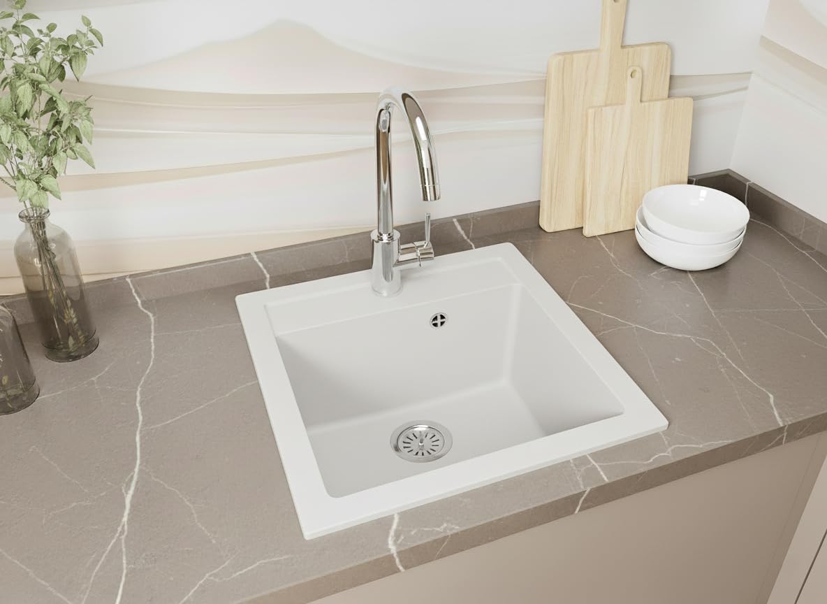 Granitspüle 49x52 cm – Milano Einbauspüle, reversibel montierbar, inkl. Siphon