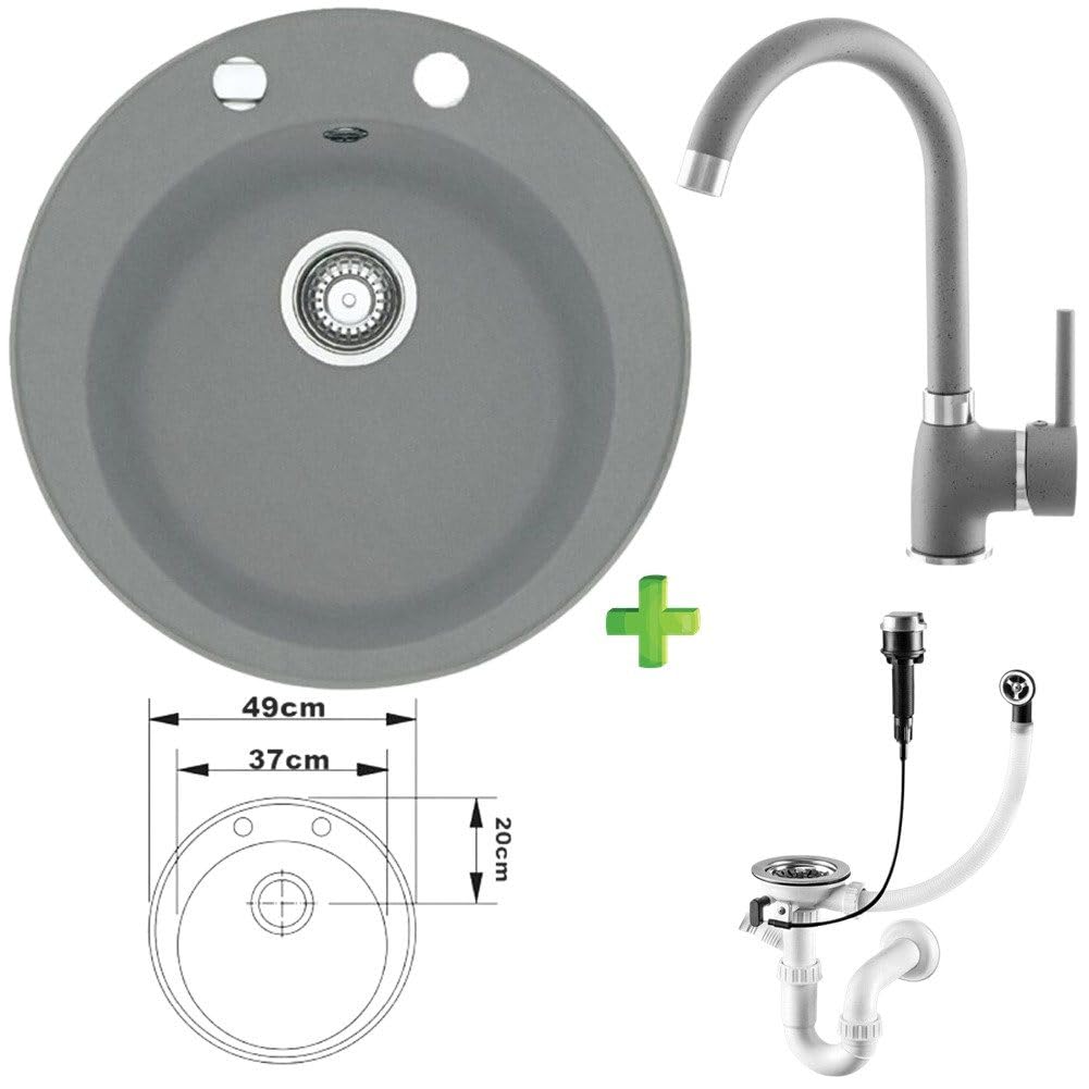 Granitspüle Vela Ø 49 cm – Runde Einbauspüle aus Granit