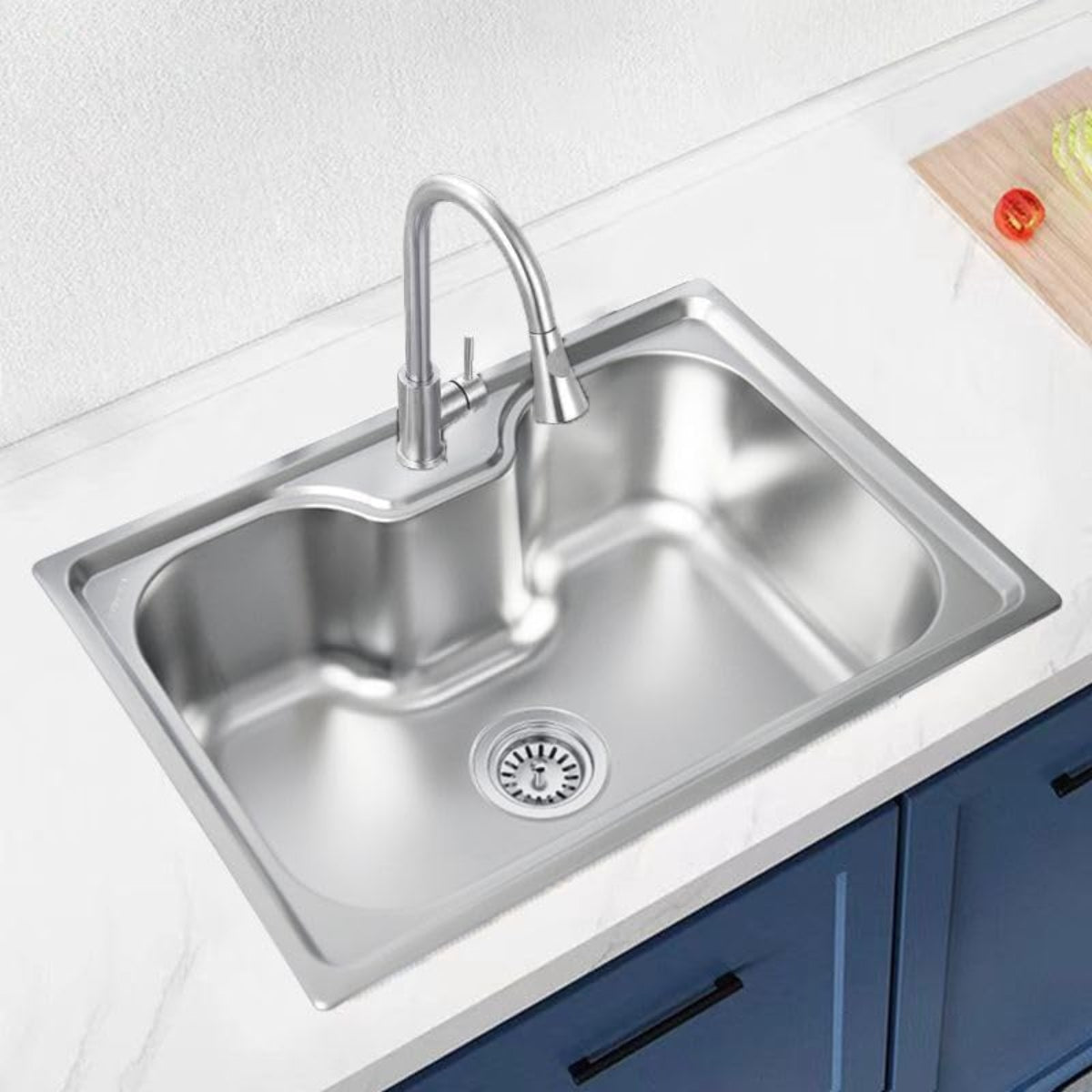 Edelstahlspüle 60x42 cm – Rechteckige Küchenspüle mit Siphon-Set In verschiedenen Farben, mit oder ohne Armatur