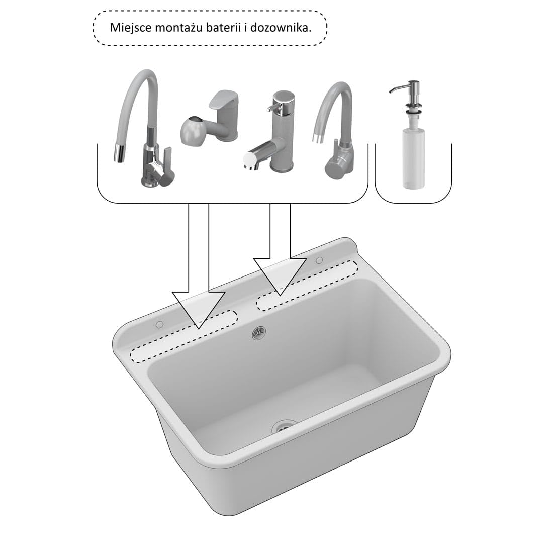 Ausgussbecken LARGE 61 × 41 cm Schwarz – Robuste Kunststoff-Spüle aus Polystyrol inkl. Siphon & Montagematerial