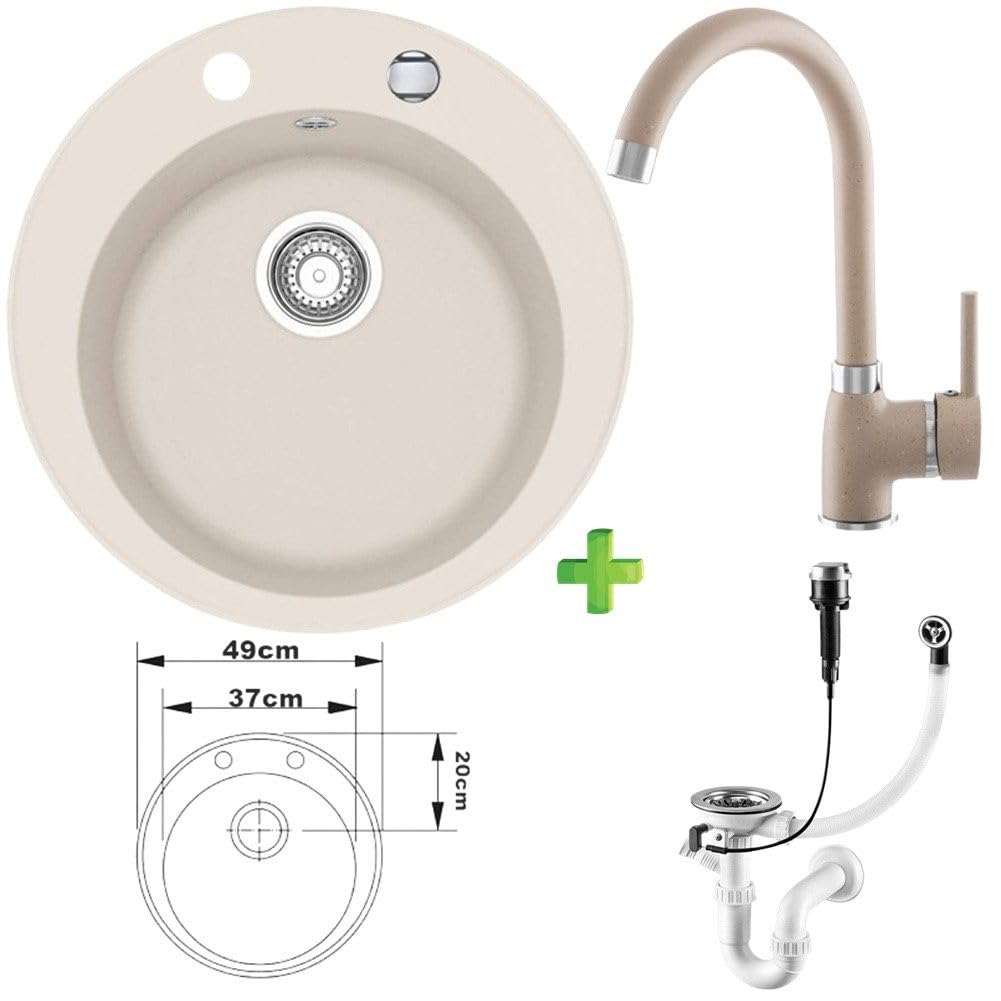 Granitspüle Vela Ø 49 cm – Runde Einbauspüle aus Granit
