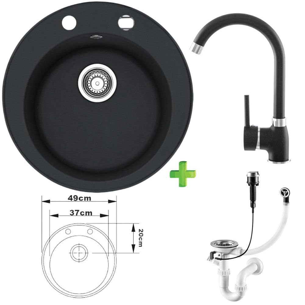 Granitspüle Vela Ø 49 cm – Runde Einbauspüle aus Granit