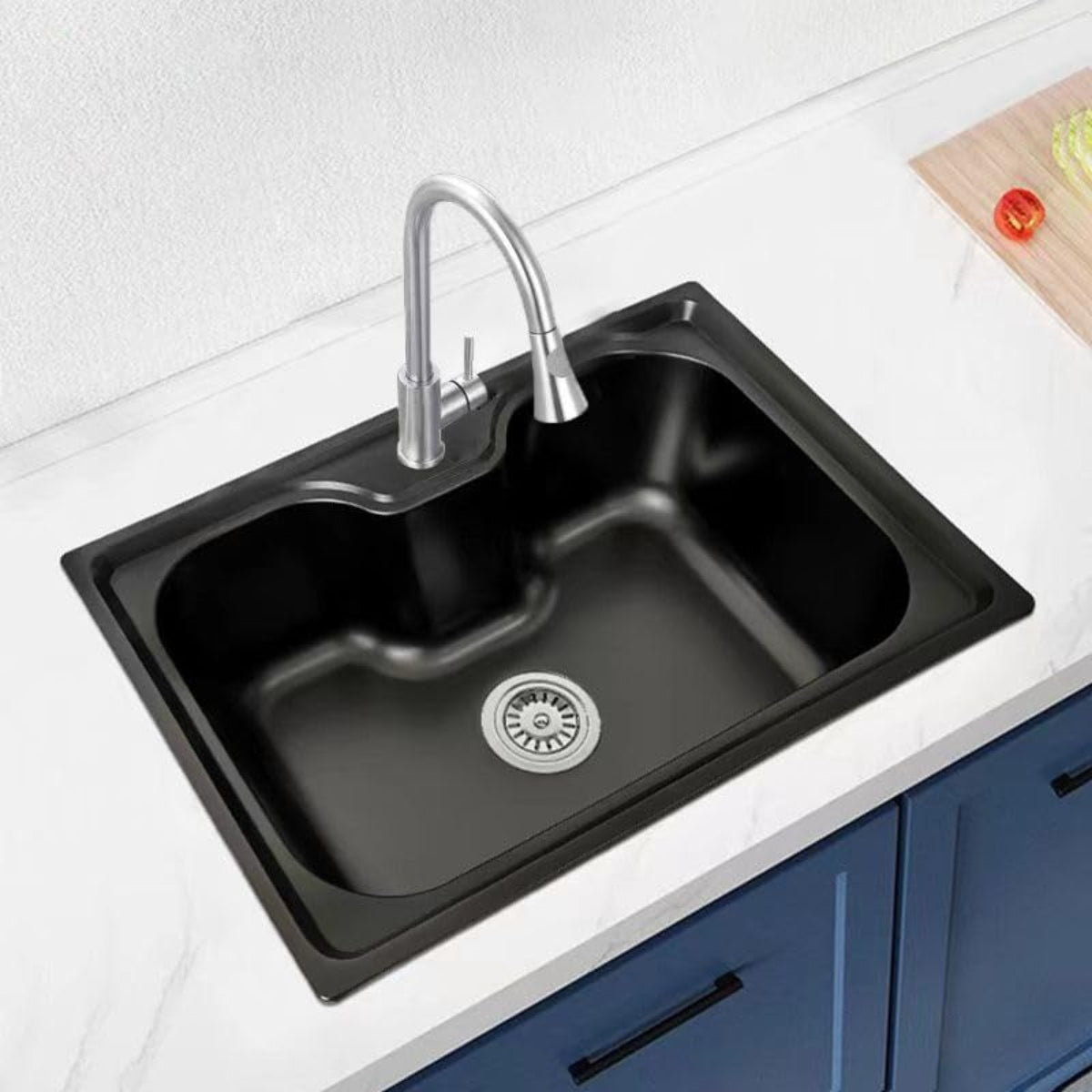 Edelstahlspüle 60x42 cm – Rechteckige Küchenspüle mit Siphon-Set In verschiedenen Farben, mit oder ohne Armatur