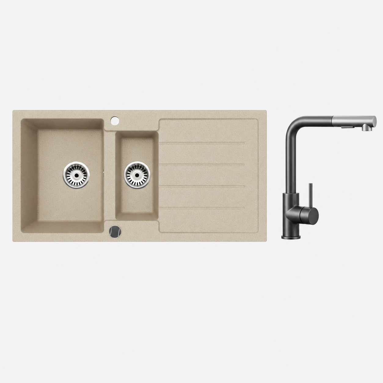 Faizee Home Granitspüle 100 × 50 cm mit 1,5 Becken – inkl. wählbarer Armatur & Siphon-Set