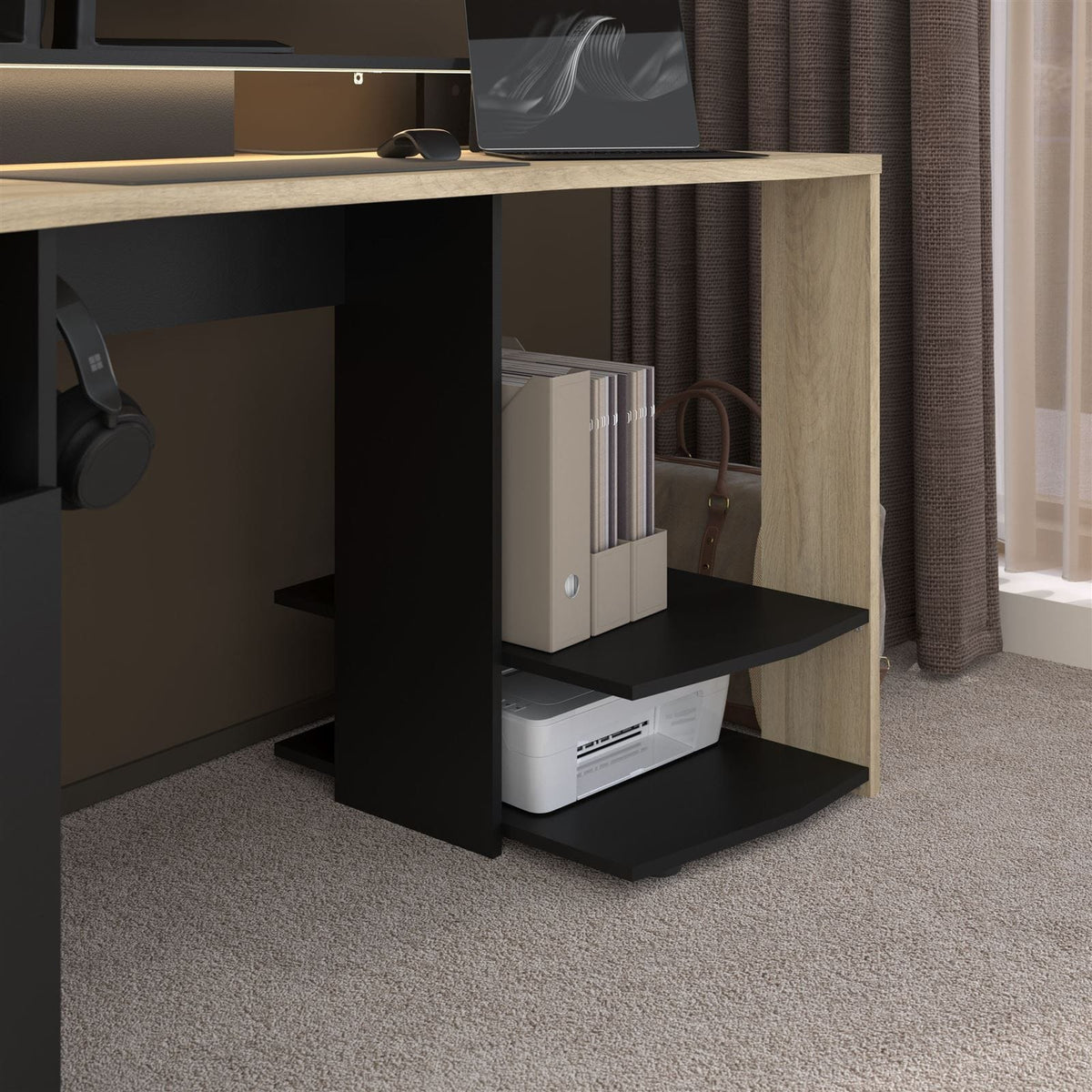 Parisot Meta 1 Gaming Schreibtisch Schwarz Eiche | Gaming Desk mit LED-Beleuchtung, Ablagen & modernem Design