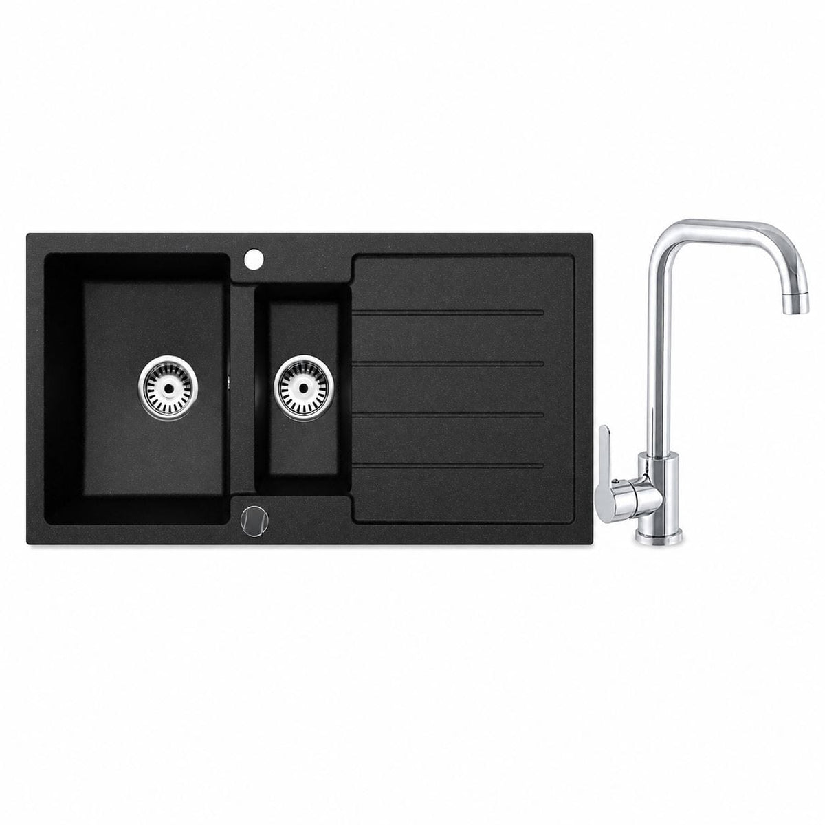 Faizee Home Granitspüle 100 × 50 cm mit 1,5 Becken – inkl. wählbarer Armatur & Siphon-Set