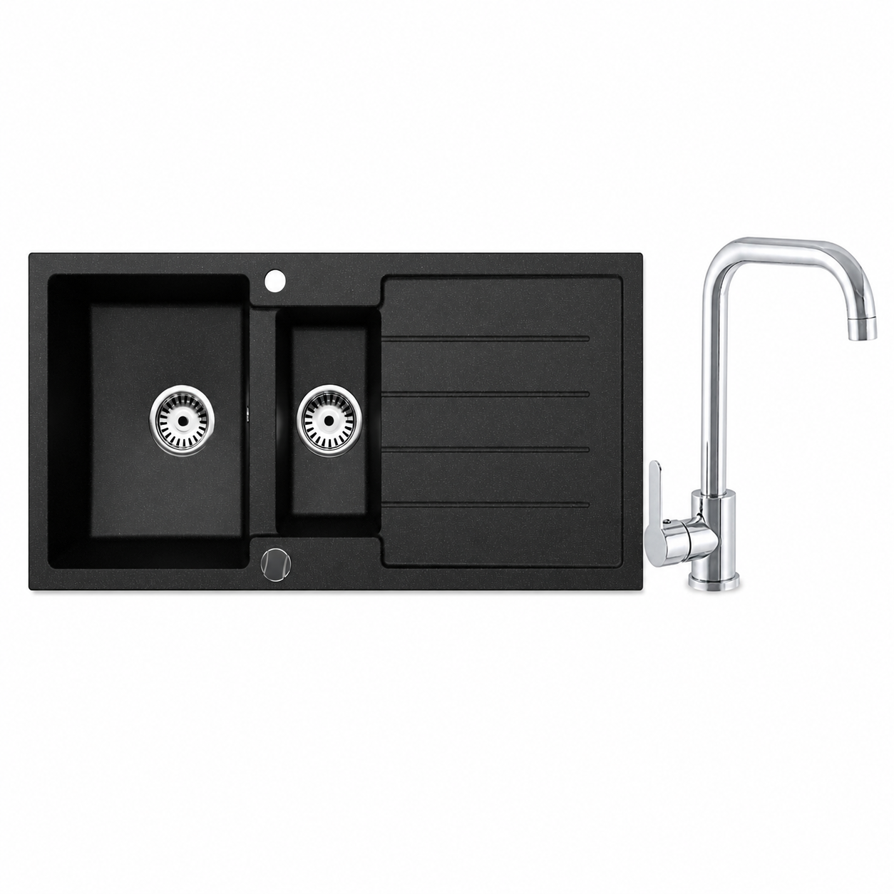 Faizee Home Granitspüle 100 × 50 cm mit 1,5 Becken – inkl. wählbarer Armatur & Siphon-Set