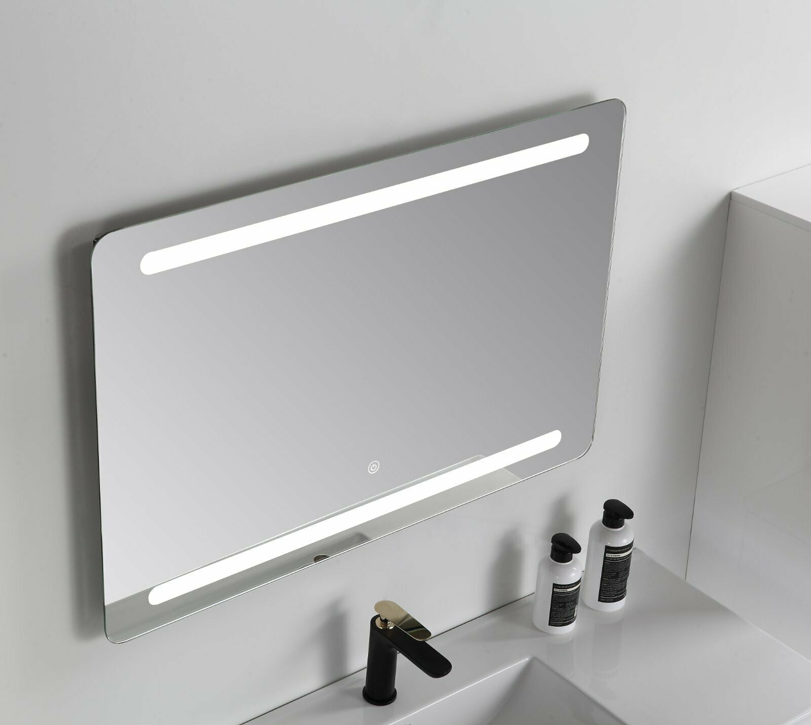 Badmöbel Set 90cm Weiß Hochglanz mit LED Spiegel