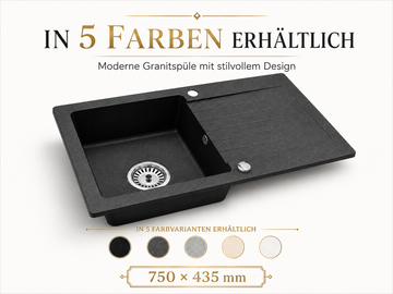 Faizee Home Alisha Granitspüle 75x44 cm – kratzfeste Einbauspüle für moderne Küchen inkl. Siphon-Set