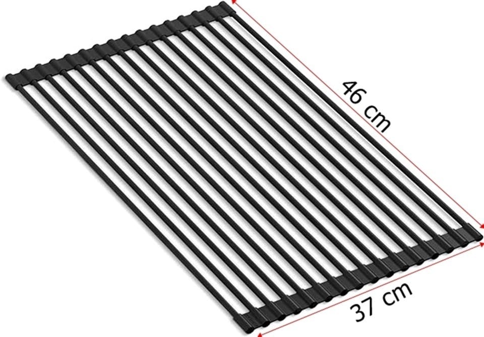Abtropfgitter Edelstahl 46×33,5 cm – Faltbares Rollgitter für Spülbecken mit rutschfesten Silikon-Enden