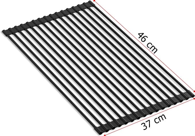 Abtropfgitter Edelstahl 46×33,5 cm – Faltbares Rollgitter für Spülbecken mit rutschfesten Silikon-Enden