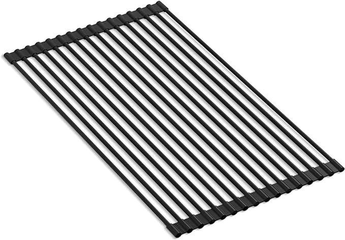 Abtropfgitter Edelstahl 46×33,5 cm – Faltbares Rollgitter für Spülbecken mit rutschfesten Silikon-Enden