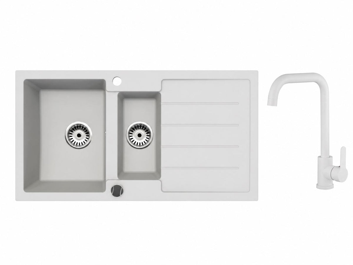 Faizee Home Granitspüle 100 × 50 cm mit 1,5 Becken – inkl. wählbarer Armatur & Siphon-Set