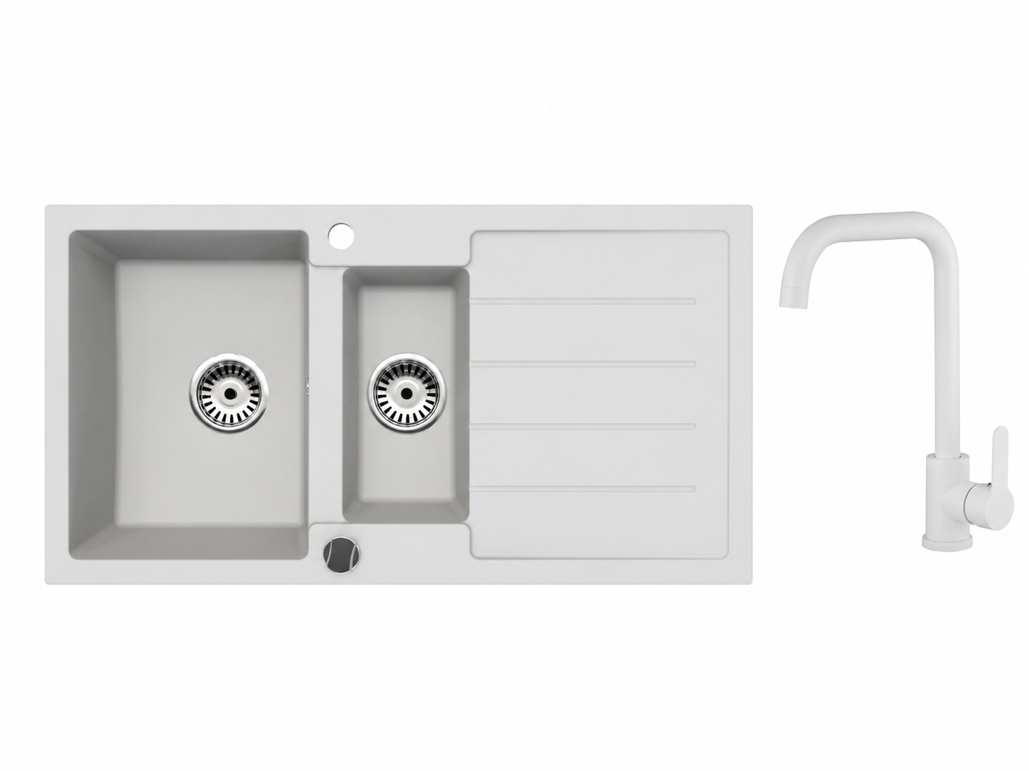 Faizee Home Granitspüle 100 × 50 cm mit 1,5 Becken – inkl. wählbarer Armatur & Siphon-Set