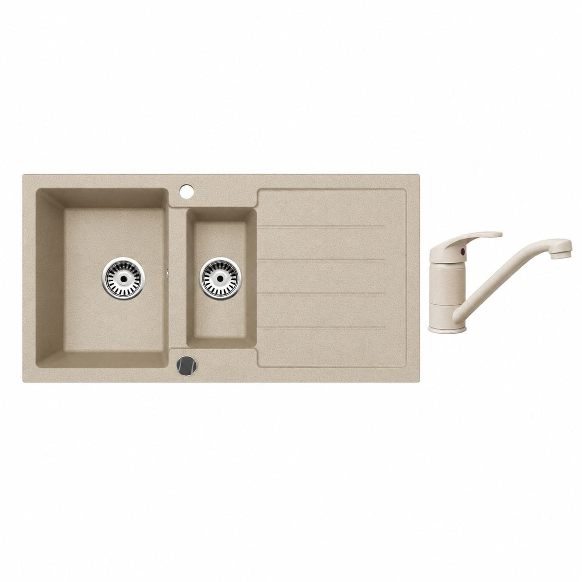 Faizee Home Granitspüle 100 × 50 cm mit 1,5 Becken – inkl. wählbarer Armatur & Siphon-Set