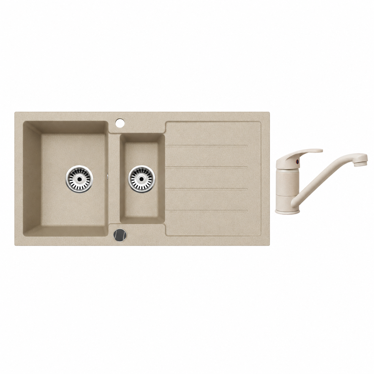 Faizee Home Granitspüle 100 × 50 cm mit 1,5 Becken – inkl. wählbarer Armatur & Siphon-Set