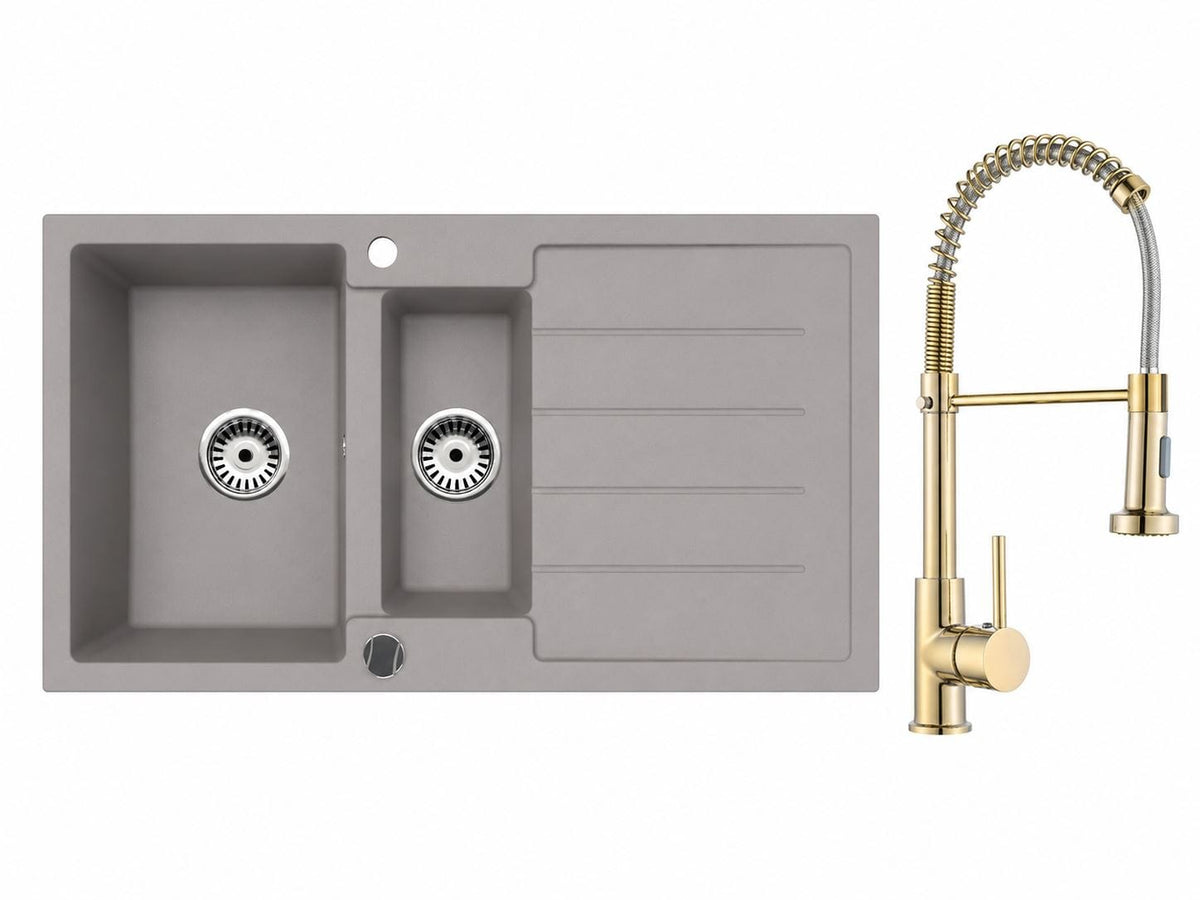 Faizee Home Granitspüle 100 × 50 cm mit 1,5 Becken – inkl. wählbarer Armatur & Siphon-Set