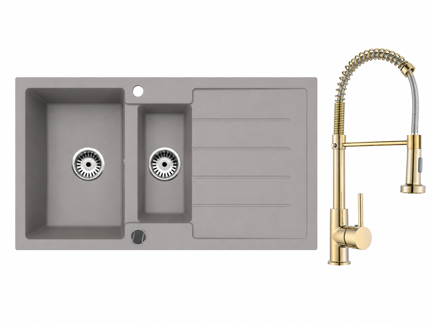 Faizee Home Granitspüle 100 × 50 cm mit 1,5 Becken – inkl. wählbarer Armatur & Siphon-Set