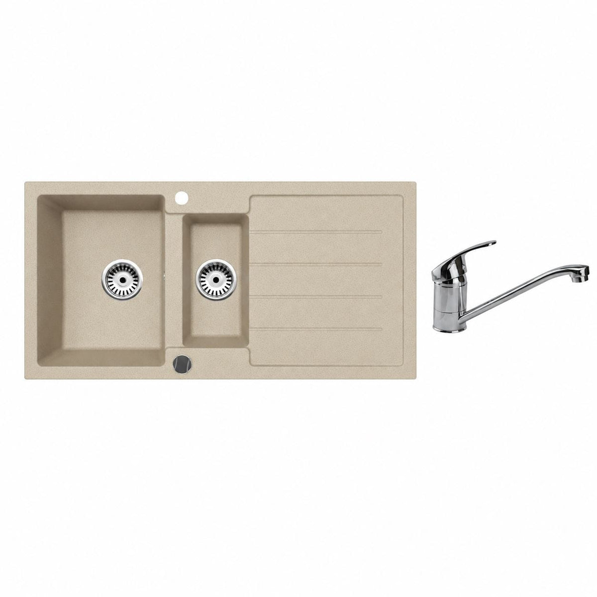 Faizee Home Granitspüle 100 × 50 cm mit 1,5 Becken – inkl. wählbarer Armatur & Siphon-Set