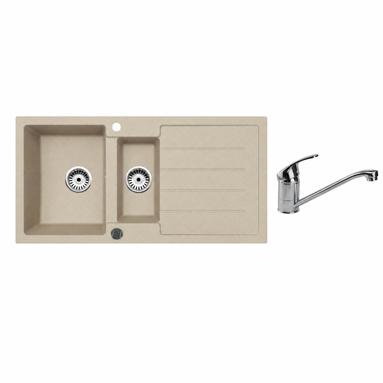 Faizee Home Granitspüle 100 × 50 cm mit 1,5 Becken – inkl. wählbarer Armatur & Siphon-Set