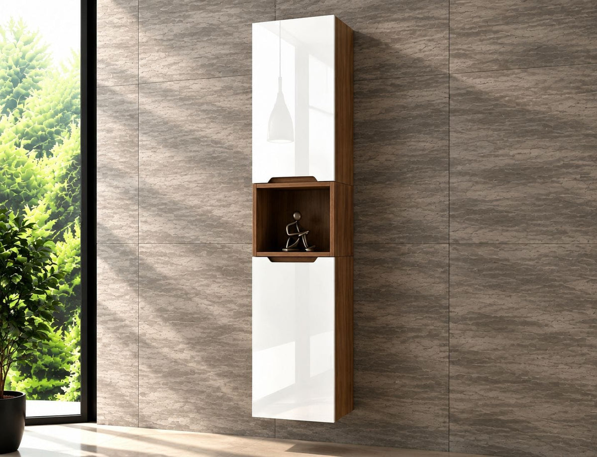 Faizee Home Badmöbelset Aliyah 90 cm Hochglanz Weiß Sonoma inkl. Waschbecken, Spiegel & Regal