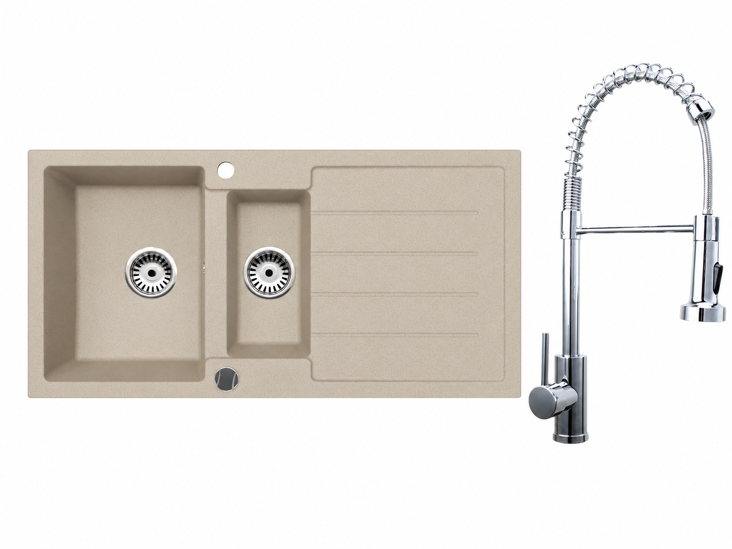 Faizee Home Granitspüle 100 × 50 cm mit 1,5 Becken – inkl. wählbarer Armatur & Siphon-Set