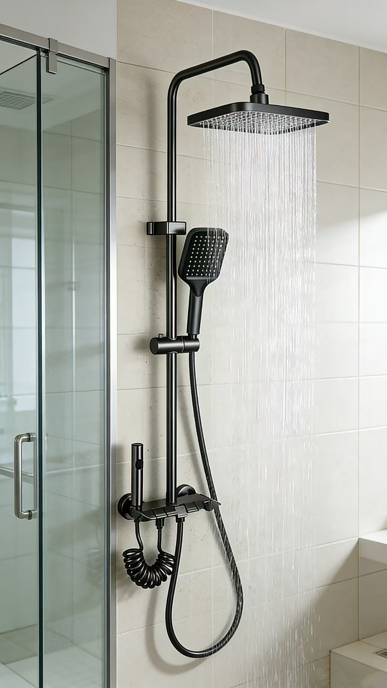 Faizee Home Hydroniq Duschsystem mit Thermostat – Regendusche, Handbrause & höhenverstellbare Duschstange