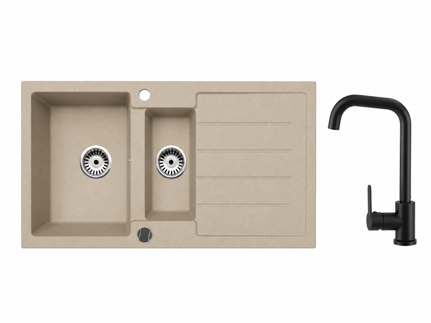 Faizee Home Granitspüle 100 × 50 cm mit 1,5 Becken – inkl. wählbarer Armatur & Siphon-Set