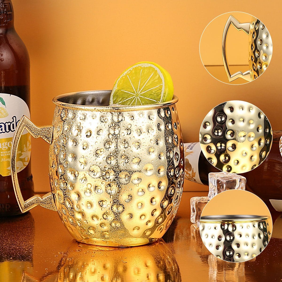 Faizee Home Moscow Mule Becher 530 ml – Gehämmerte Optik – Edelstahl innen –
